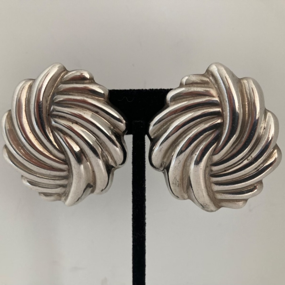 Vintage Clip-On Earrings 925 Sterling Silver Mexico MM-34 Round Large AS IS